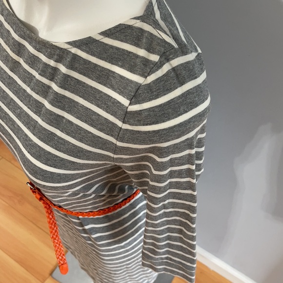 LC Lauren Conrad • 3/4 Sleeve Striped Dress Gray White Belted - Picture 3 of 9